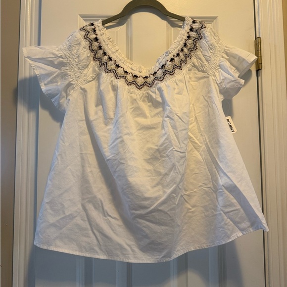 Old Navy White Smocked Ruffled Blouse NWT Large off the shoulder boho bohemian - Picture 4 of 8